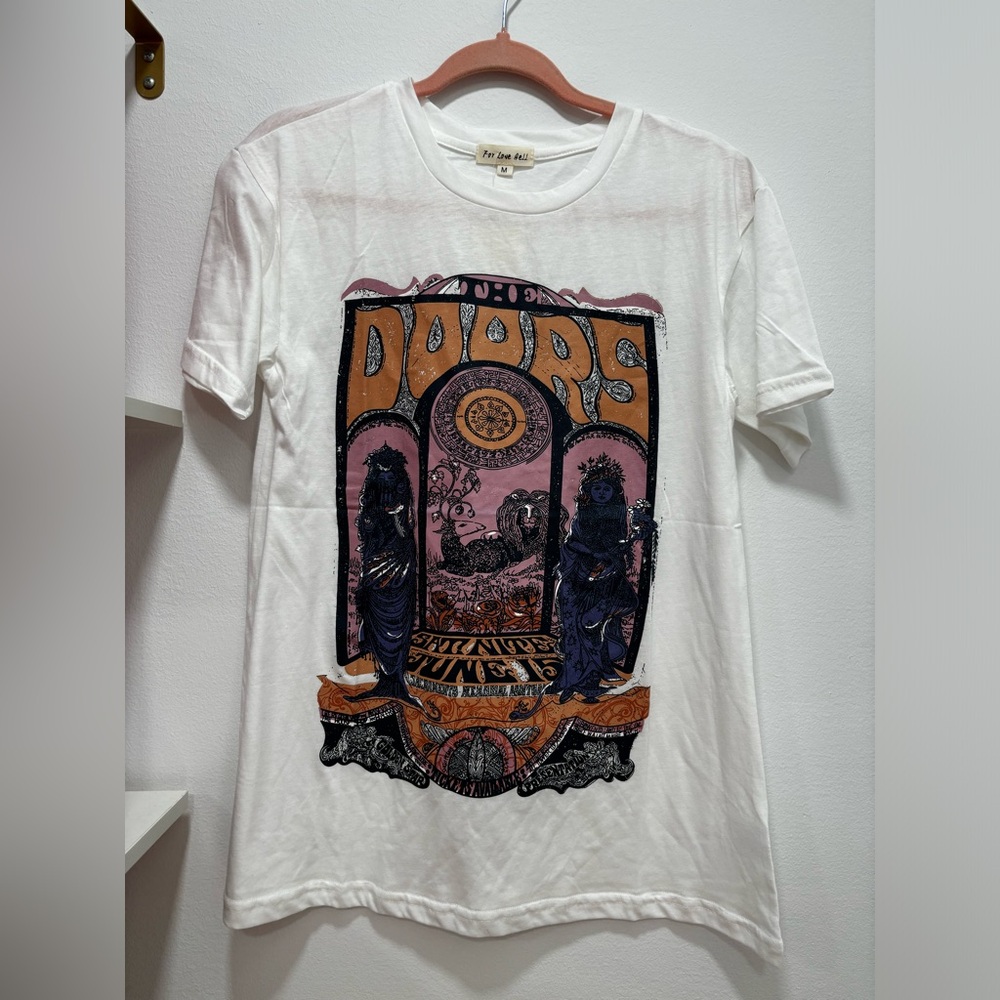 White light weight For Love Bell Tshirt with The Doors band on the front